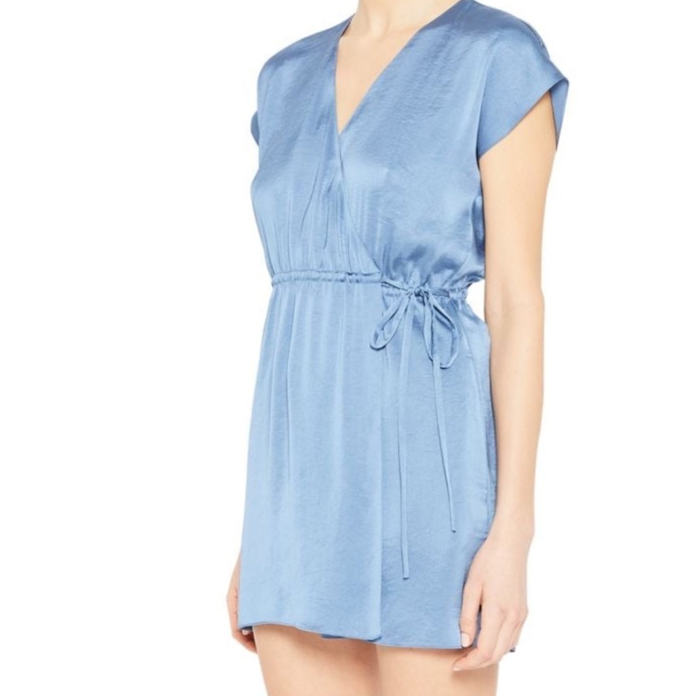Theory Satin Wrap Romper Steel Blue Size S